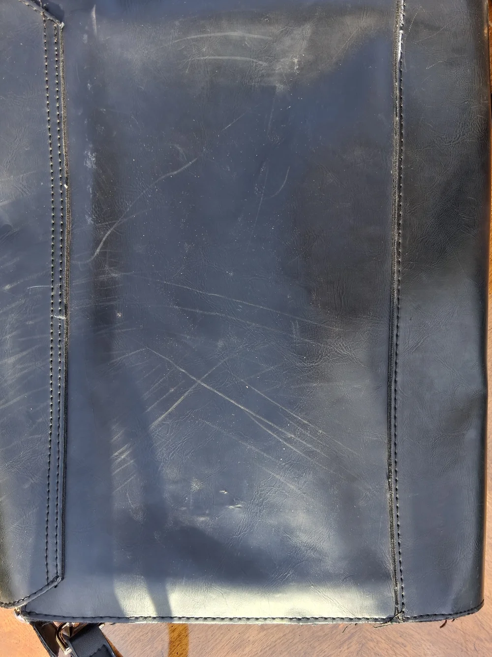 Black Leather Men's Briefcase with Buckle Accents